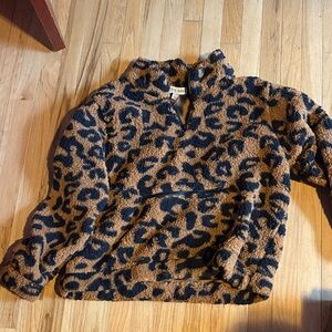 Leopard Print Fleece Sherpa Half Zip